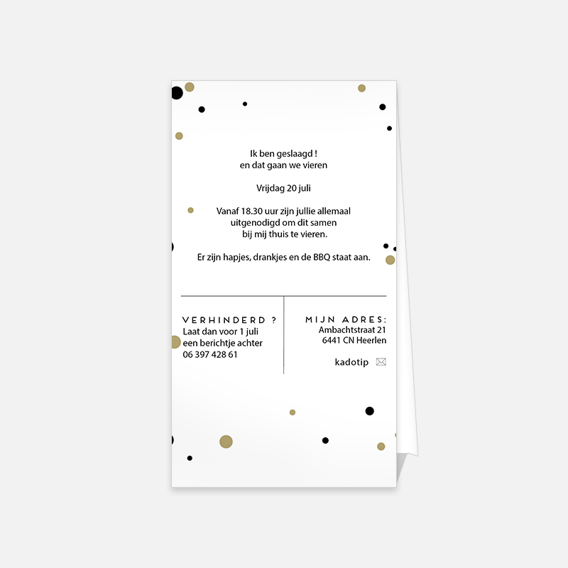 Lortye Feestje 036a Uitnodiging Geslaagd Wit
